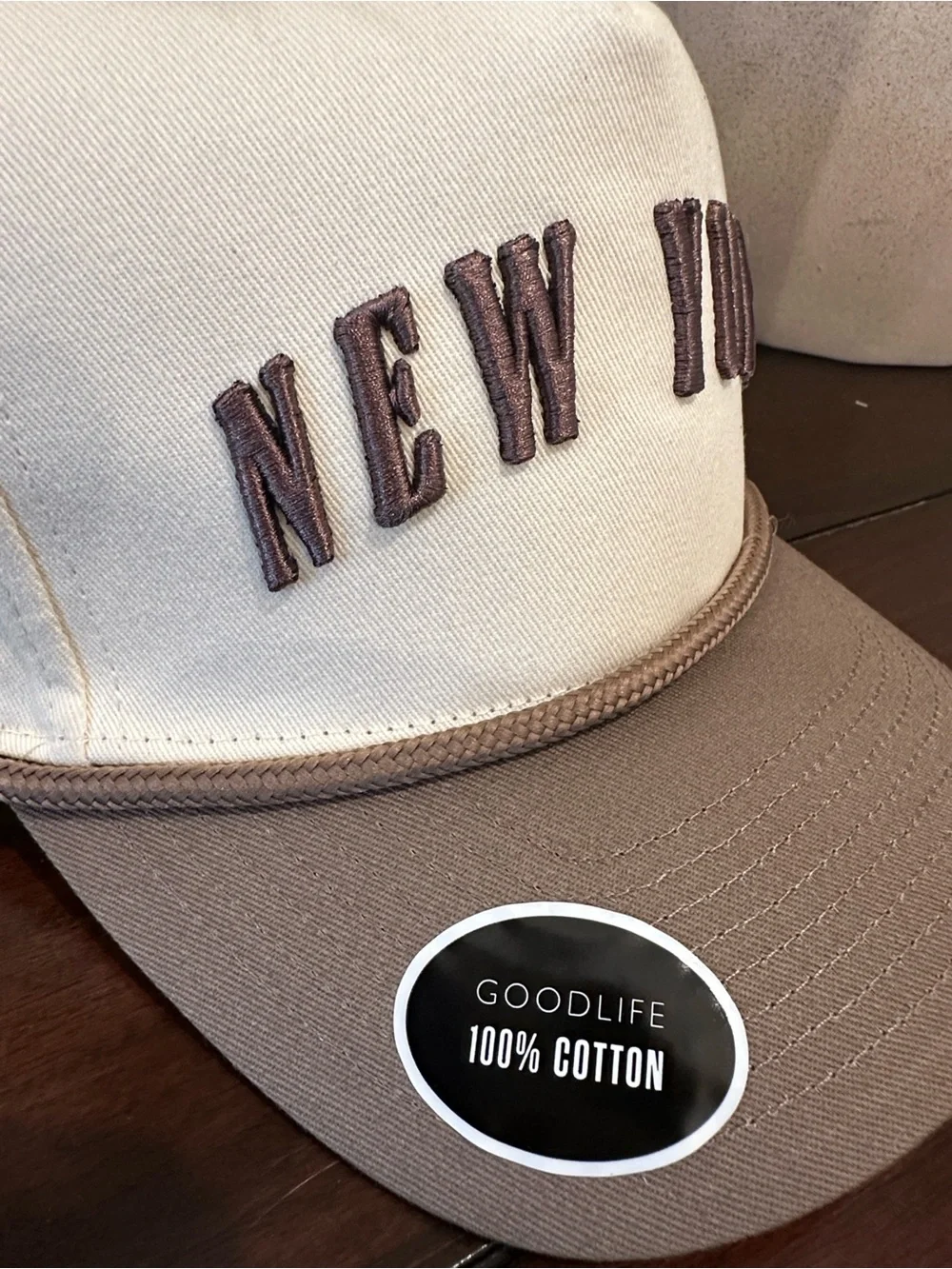 Goodlife Two-Tone New York Cap in Cream & Brown